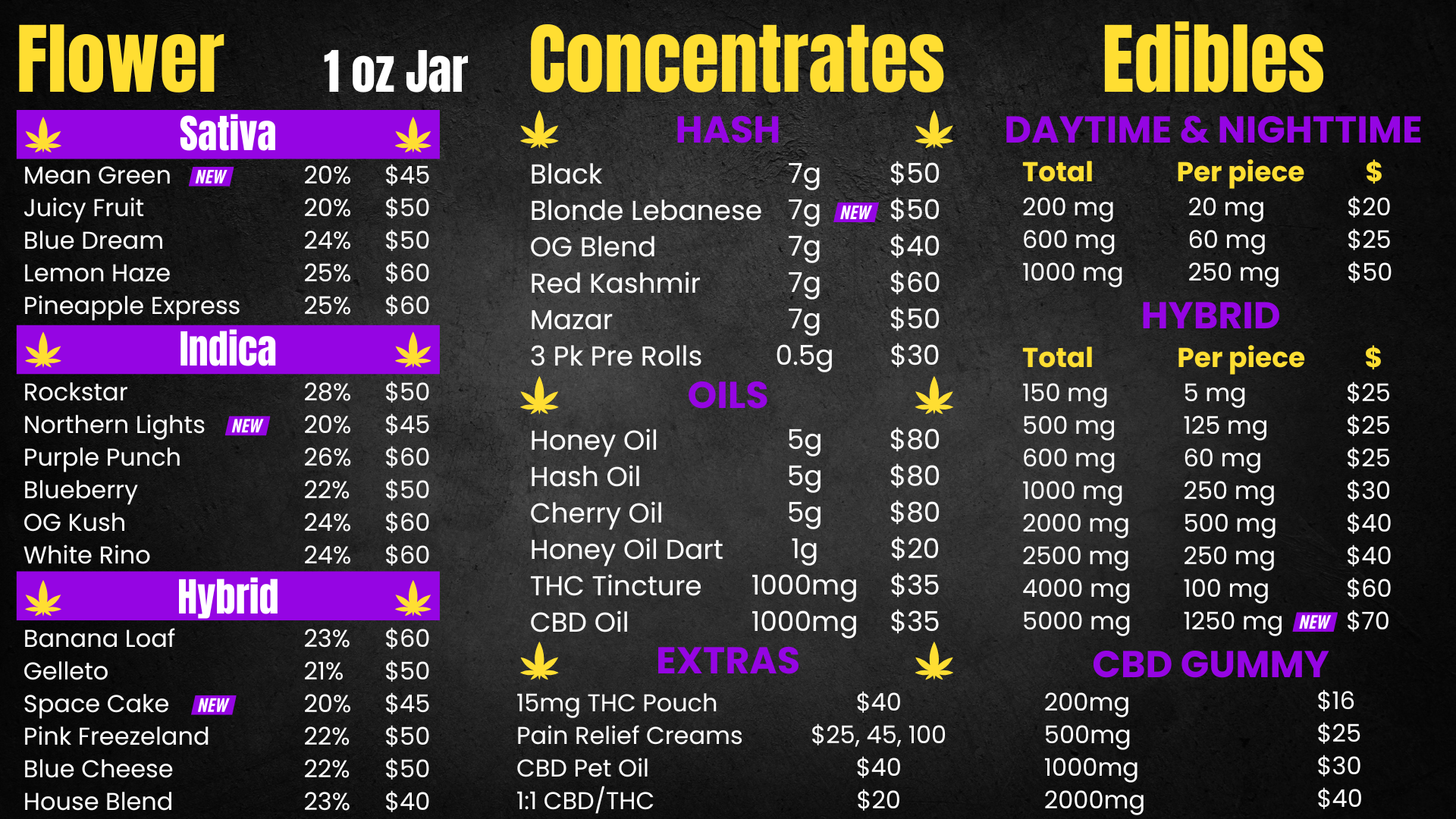 smoke shop menu